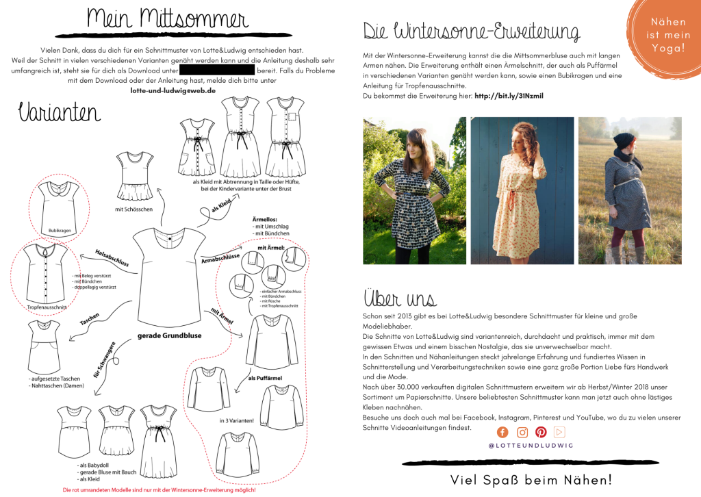 Preview: Papierschnittmuster Bluse / Kleid Mitsommer Gr. 34-52